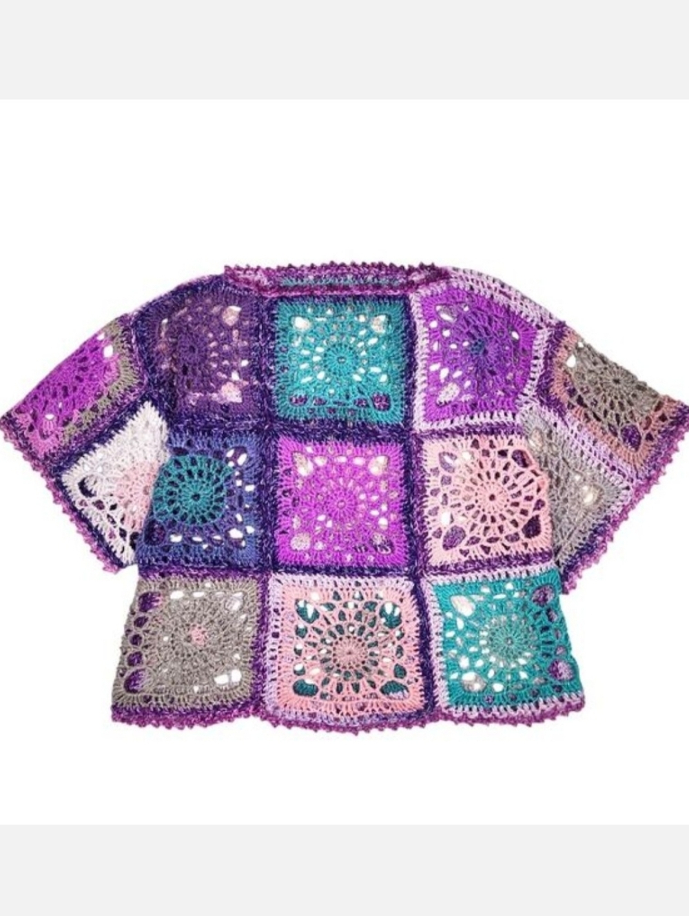 New Handmade Boho Crochet Granny Square Top - Vibrant Patchwork Festival Blouse